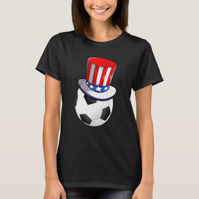 Soccer With American Flag Hat Patriotic 4th Of Jul T-Shirt (Front)
