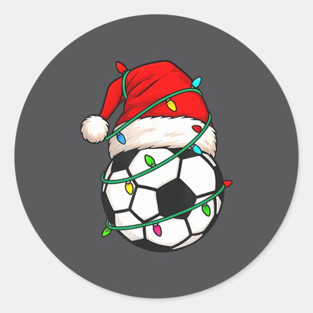 Soccer With Santa Hat Funny Christmas Xmas Gift  Classic Round Sticker (Front)