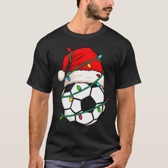 Soccer With Santa Hat Funny Christmas Xmas Gift  T-Shirt (Front)