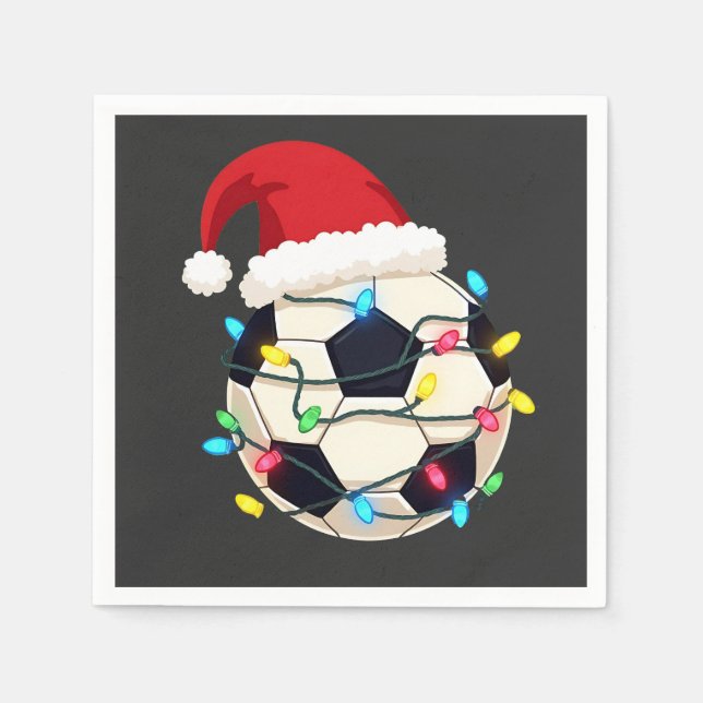Soccer Wrapped in Christmas Lights Soccer Player  Napkin (Front)