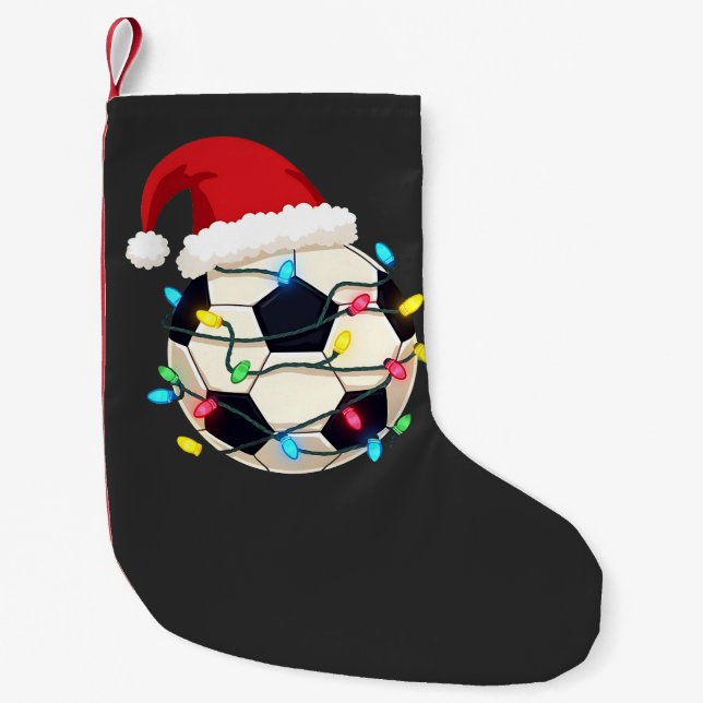 Soccer Wrapped in Christmas Lights Soccer Player  Small Christmas Stocking (Front)