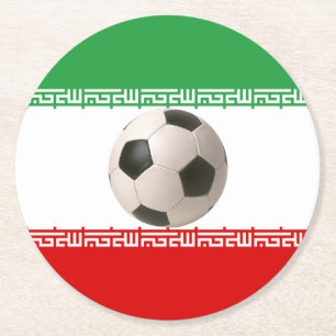 Soccerball with Iranian flag Round Paper Coaster