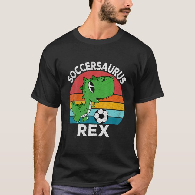 Soccersaurus Rex Soccer Dinosaur For Boys Kids T-Shirt (Front)
