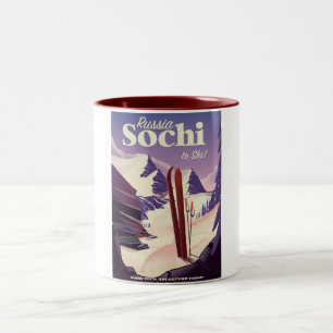 Sochi Russia Ski travel poster Two-Tone Coffee Mug
