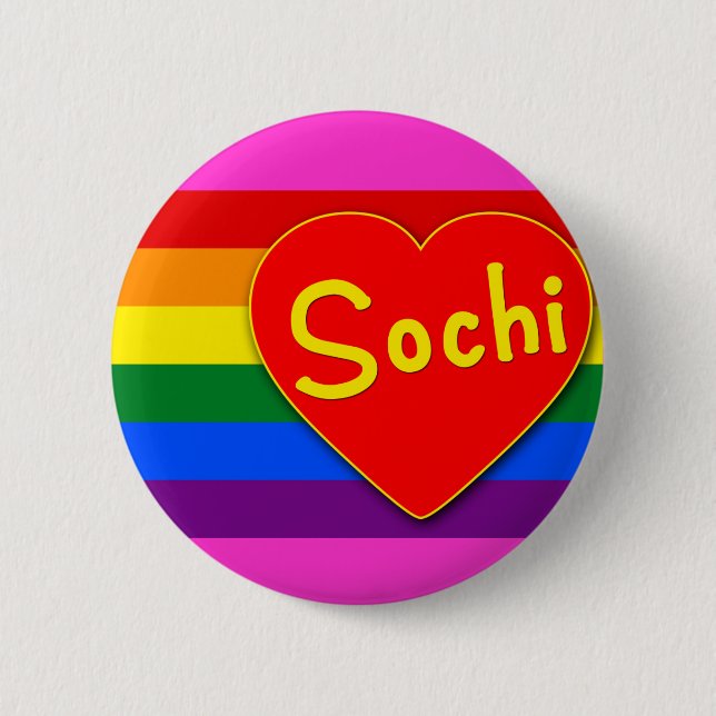 Sochi with Heart and Gay Pride Flag Rainbow 6 Cm Round Badge (Front)