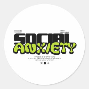 "Social Anxiety" Modern Streetwear Graphic Classic Round Sticker