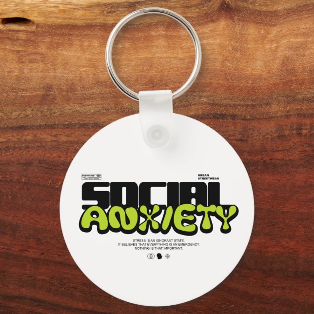 "Social Anxiety" Modern Streetwear Graphic Key Ring (Front)
