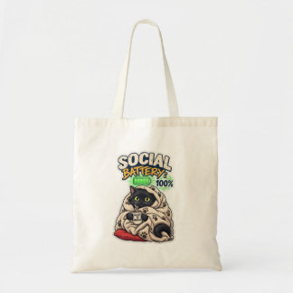 Social Battery 100% Fully Charged Black Cat Tote Bag