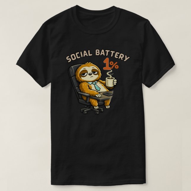 Social Battery 1% Cute Sloth Shirt Funny Introvert (Design Front)