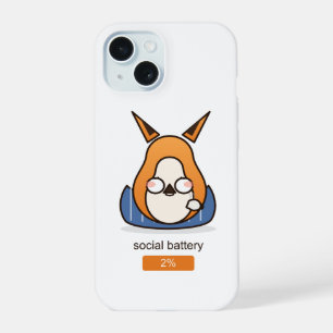 Social Battery 2 Percent Funny Introvert Fox iPhone 15 Case