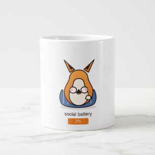 Social Battery 2 Percent Funny Introvert Fox Large Coffee Mug