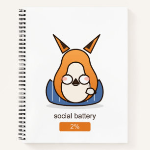 Social Battery 2 Percent Funny Introvert Fox Notebook