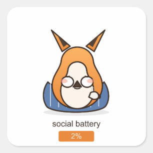 Social Battery 2 Percent Funny Introvert Fox Square Sticker