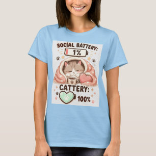 Social Battery Cattery Cute Cat Introvert Quote T-Shirt
