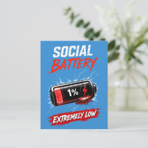 Social Battery Extremely Low – Funny Introvert  Postcard