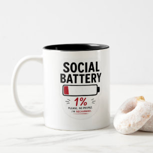 Social Battery Low Funny Introvert Sticker   Pleas Two-Tone Coffee Mug
