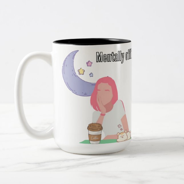 Social Battery Low Funny Introvert Sticker Two-Tone Coffee Mug (Left)