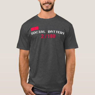 Social Battery Low Introvert Gamer 8-Bit Design T-Shirt