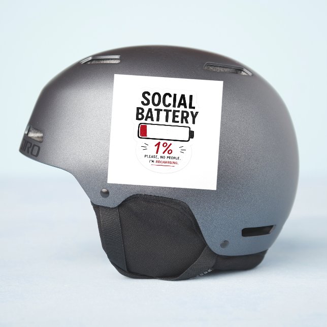 Social Battery Low Small Custom Cut Vinyl Sticker (Helmet Side)
