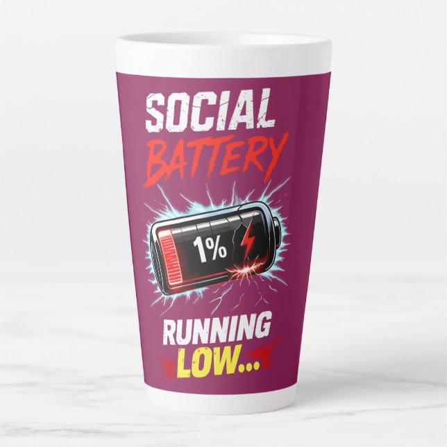 Social Battery Running Low Funny Introvert Shirt Latte Mug (Front)