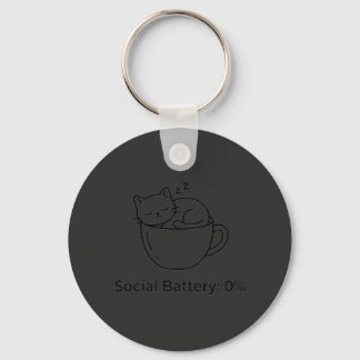 Social Battery Zero Introvert Cat Front Brain Back Key Ring
