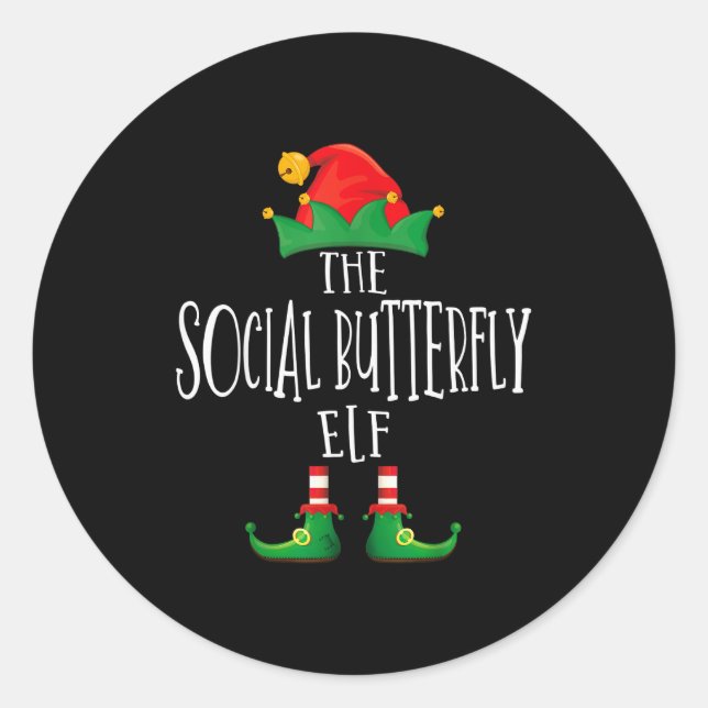Social Butterfly Elf Shirt Family Matching Group C Classic Round Sticker (Front)