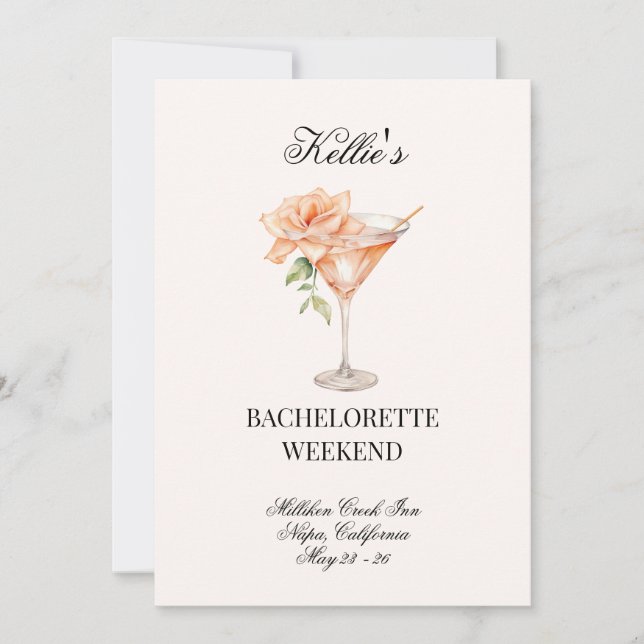 Social Club Blush Martini Cocktail w/QR Code Bach Invitation (Front)