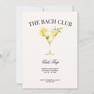 Social Club Lemon Cocktail Bach Itinerary and Invitation