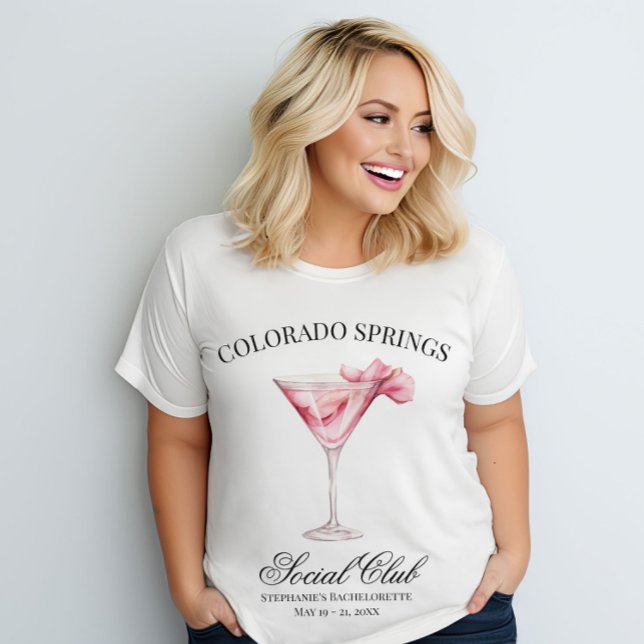 Social Club Pink Bachelorette Party Location T-Shirt (Customizable Location Pink Cocktail Social Club T-Shirt)