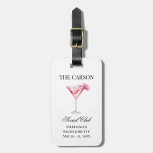 Social Club Pink Cocktail Bachelorette Weekend Luggage Tag