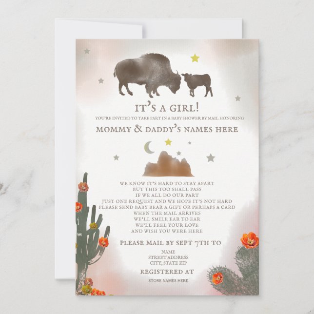Social Distance Girl Baby Shower By Mail Buffalo Invitation (Front)