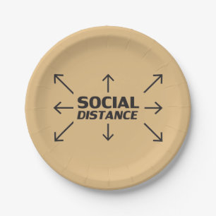 Social Distance modern typography arrows fun camel Paper Plate