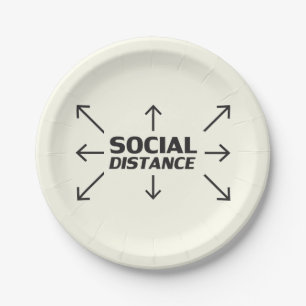 Social Distance modern typography funny ivory Paper Plate