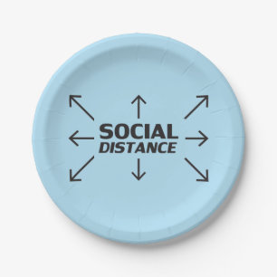 Social Distance modern typography funny light blue Paper Plate