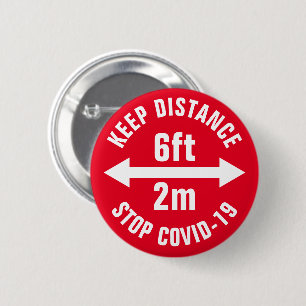 Social Distance Sign 6ft 2m Covid19 CoronaVirus 6 Cm Round Badge