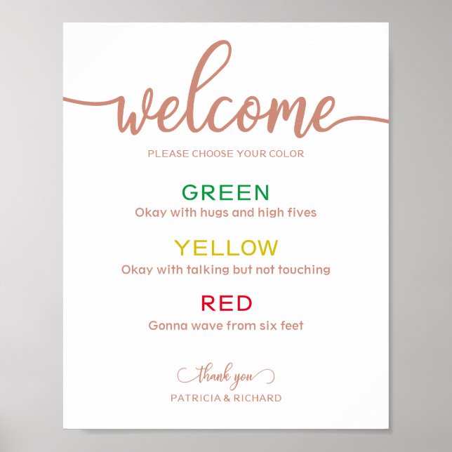 Social Distance Wristband Color Code Wedding Sign (Front)