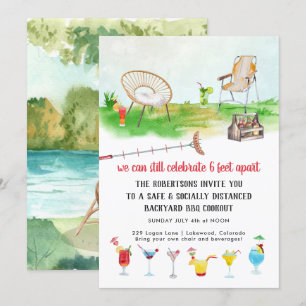Social Distanced   Backyard BBQ Cookout Party Invitation