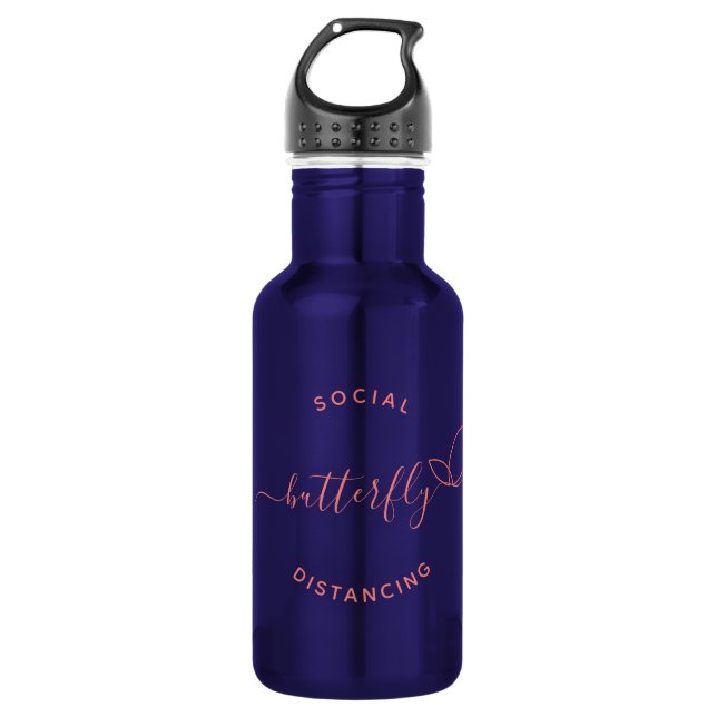 Social Distancing Butterfly Funny Quote Modern 532 Ml Water Bottle (Front)
