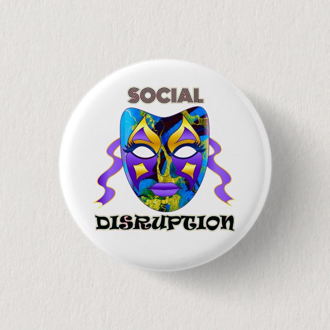 Social Distancing Disruption Bold Colourful Masque 3 Cm Round Badge (Front)