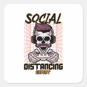 Social distancing expert gaming design square sticker