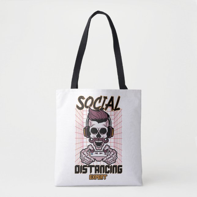 Social distancing expert gaming design tote bag (Front)
