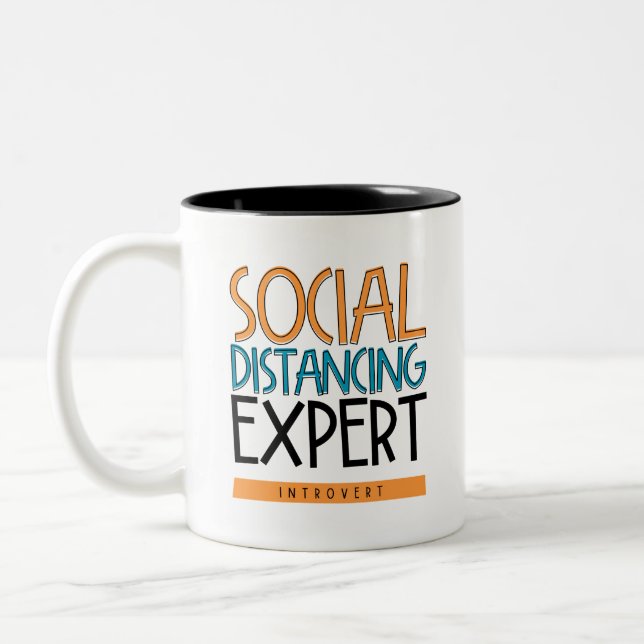 Social Distancing Expert Introvert Two-Tone Coffee Mug (Left)