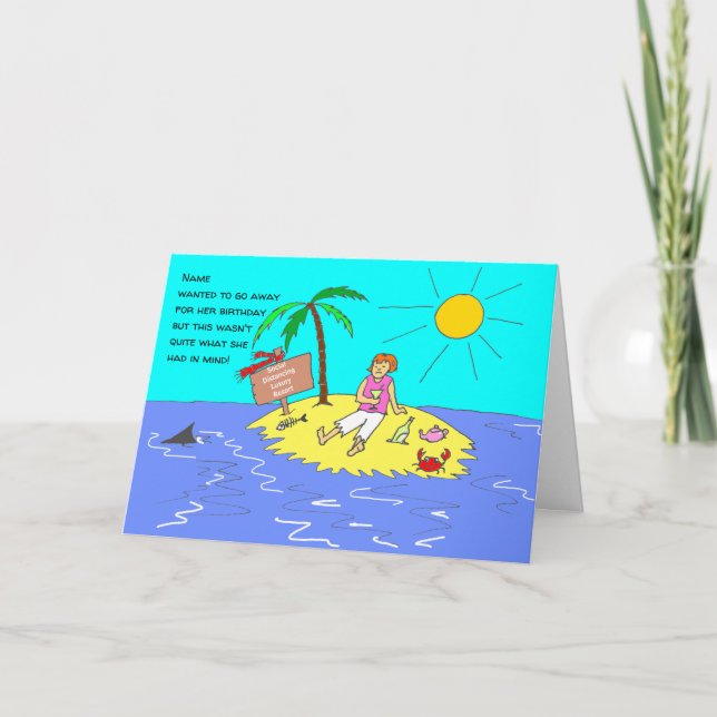 Social Distancing Female Funny Cartoon Birthday Card (Front)