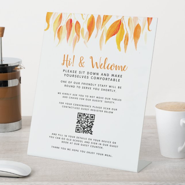 Social distancing guest contactless QR code fall Pedestal Sign (In SItu)