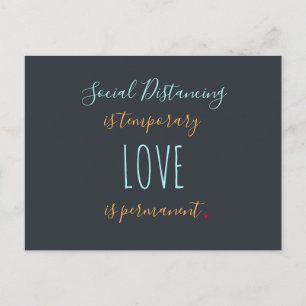 Social distancing love typography quote greetings postcard