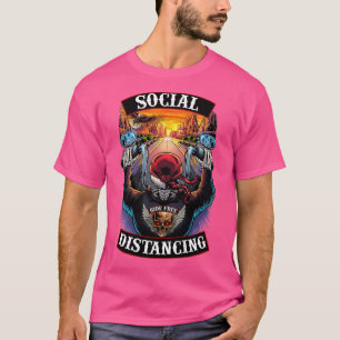 Social Distancing Mens Motorcycle Biker Skull  T-Shirt
