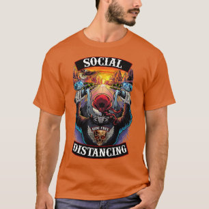 Social Distancing Mens Motorcycle Biker Skull T-Shirt