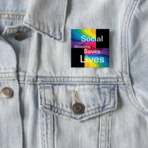 social distancing saves lives 15 cm square badge