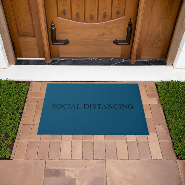 Social distancing serif typography funny teal blue doormat (Outdoor)