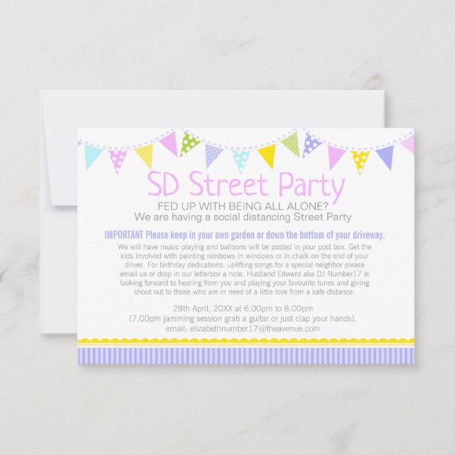 Social distancing street party bunting invitation (Front)
